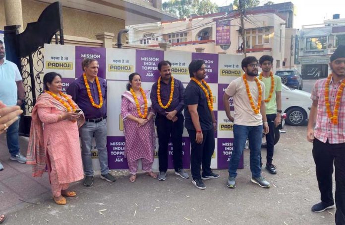 Students of Padhoji being felicitated by the institute in Jammu on Sunday.