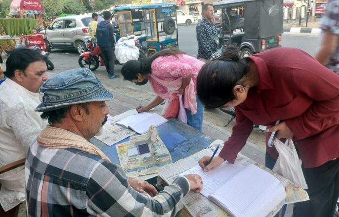 A signature campaign launched by DADAA in progress in Jammu on Tuesday.