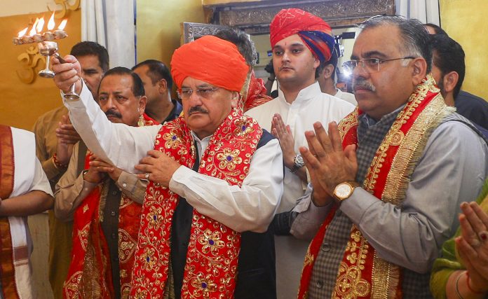 BJP Chief Nadda Offers Prayers At Raghunath Temple In Jammu