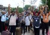 Amarnath bound yatris chanting ‘Bum Bum Bhole’ at Bhagwati Nagar Yatri Niwas on Thursday. -Excelsior/Rakesh