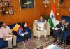 Taekwondo player Shahnaz Parveen meeting with LG Ladakh Brig (Dr) B D Mishra (Retd.).