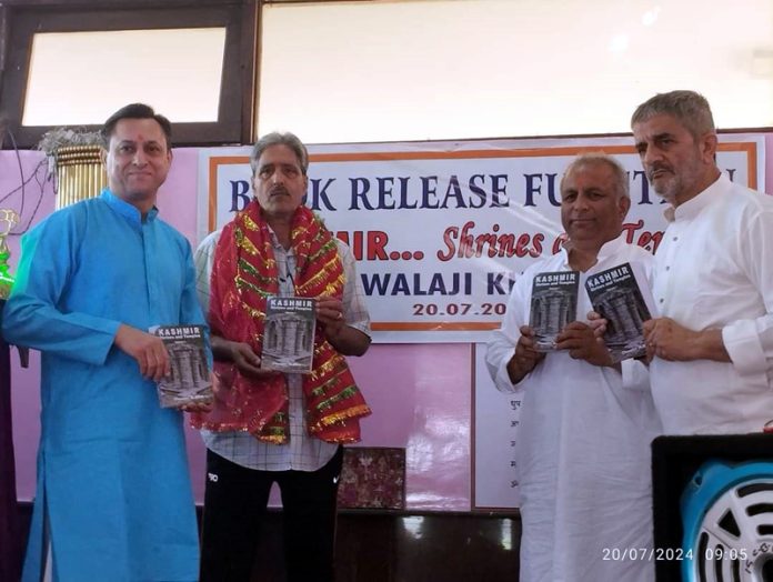 Chander M Bhat’s new book Kashmir Shrines and Temples being released at Jawala Ji Khrew on Saturday.