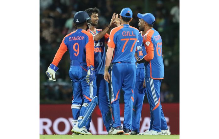 Team India celebrating after defeating Sri Lanka in Super Over.
