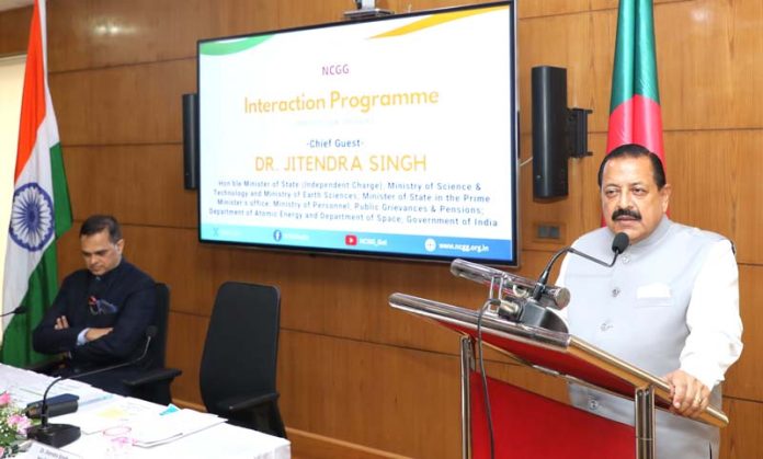 Union Minister Dr. Jitendra Singh addressing Deputy Commissioners from Bangladesh Civil Services attending 'Special Capacity Building Programme on Public Policy & Governance' at New Delhi on Thursday.