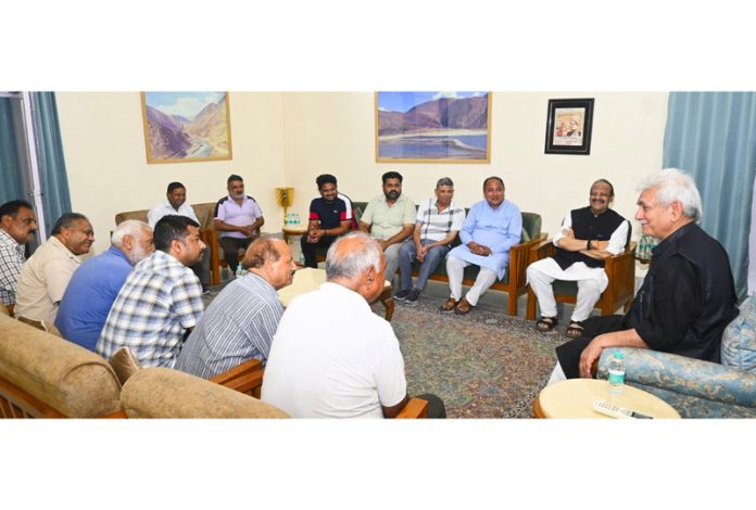 LG Manoj Sinha meeting with delegation at Raj Bhawan.
