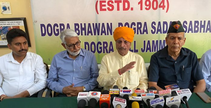 Gulchain Singh Charak talking to media persons at Jammu on Monday. -Excelsior/Rakesh