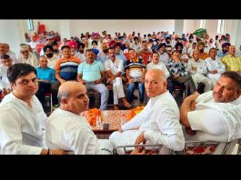 Ex-DyCM Tara Chand, JKPCC Senior vice president Balwan Singh and others at a public meeting in Maira Mandrian.