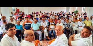 Ex-DyCM Tara Chand, JKPCC Senior vice president Balwan Singh and others at a public meeting in Maira Mandrian.