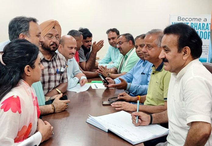 BJP leaders listening public grievances at Jammu on Wednesday.