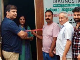 BJP leader, Puneet Mahajan inaugurating Shivayu Diagnostic Collection Centre at Talab Tillo in Jammu on Wednesday.