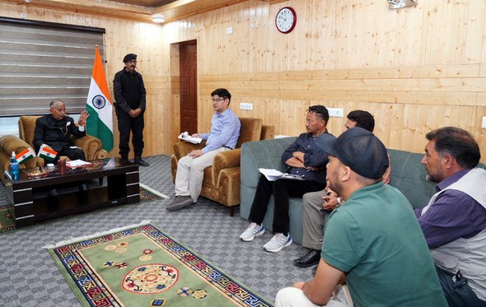 LG Ladakh interacting with members of various delegations in Kargil on Thursday.