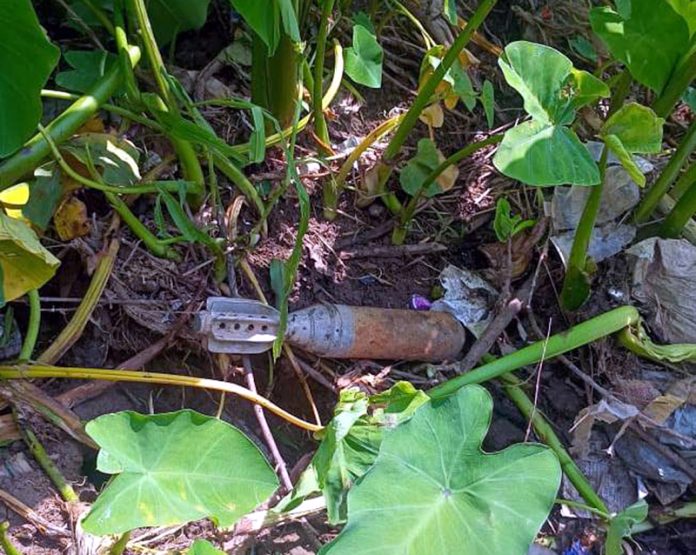 Old mortar shell recovered in Udhampur on Monday.