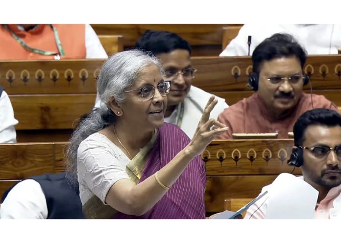 Union Finance Minister Nirmala Sitharaman replying to budget debate in Lok Sabha on Tuesday. (UNI)