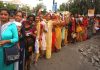 Shri Amarnath Ji bound Yatris waiting in a long queue at Mahajan Hall, Jammu for registration on Sunday. -Excelsior/Rakesh