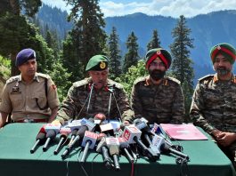 Senior Army and Police officials during a press conference in Keran area of Kupwara district. -Excelsior/Aabid Nabi