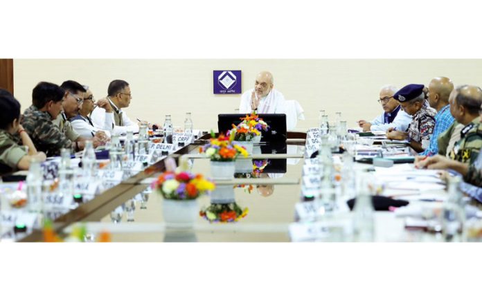 Union Home Minister Amit Shah chairing a high-level meeting in New Delhi on Friday.