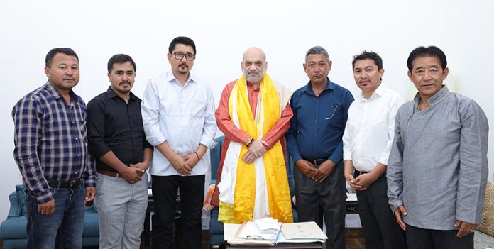 BJP leaders from Ladakh during their meeting with Union Home Minister Amit Shah in New Delhi on Sunday.