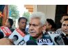 LG Manoj Sinha speaking with media persons at SKICC Srinagar on Wednesday. -Excelsior/Shakeel