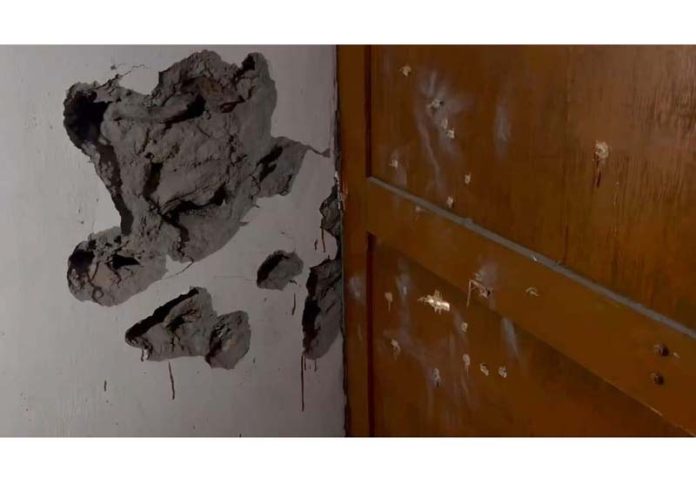 Wall of the school damaged in firing by the terrorists at Jaddan Bata in Doda. -Excelsior/Tilak Raj