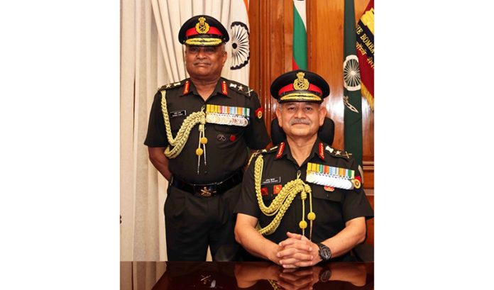 Outgoing Army chief General Manoj Pande hands over the command of the Indian Army to General Upendra Dwivedi in New Delhi on Saturday.(UNI)