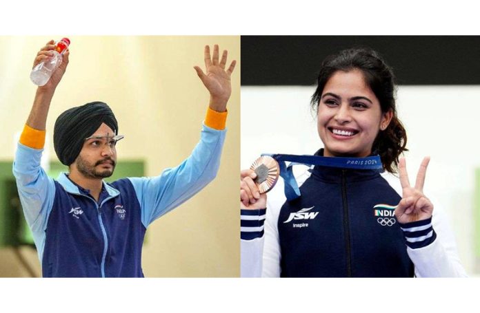 Manu Bhaker (R) and Sarabjot (L) duo qualifies for bronze medal match in 10m air pistol mixed team event on Monday.