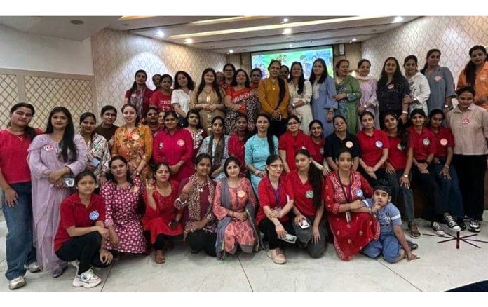 Teachers from Sanfort Group of Schools posing together after attending a workshop at Jammu.