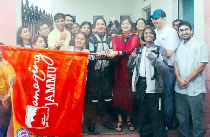 Sunaina Sharma Mehta, Joint Director Tourism flagging off ‘All Women Motorbike Expedition’ team from Jammu.