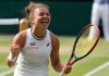 Jasmine Paolini of Italy celebrates after defeating Donna Vekic of Croatia in their semifinal match at the Wimbledon tennis championships in London on Thursday.