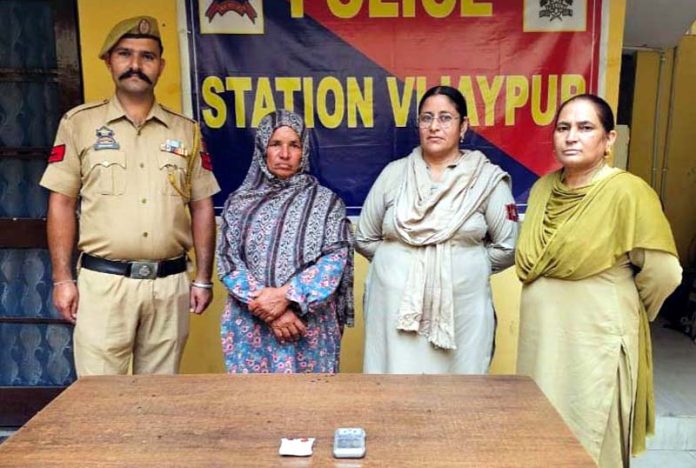 Lady drug peddler arrested by Vijaypur police on Tuesday.