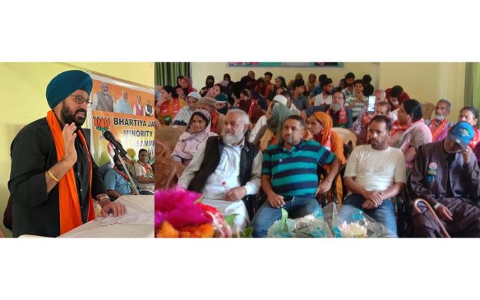 BJP Minority Morcha, President Ranjodh Singh Nalwa addressing party workers in Poonch on Friday.