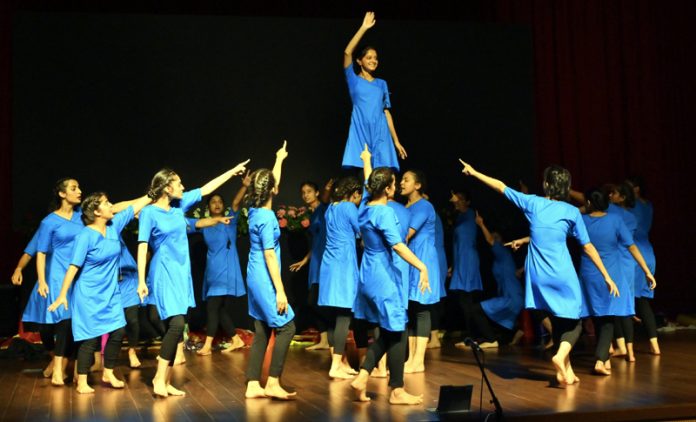 A scene from play 'Naye Yug Ki Naari' staged at Jammu on Saturday.