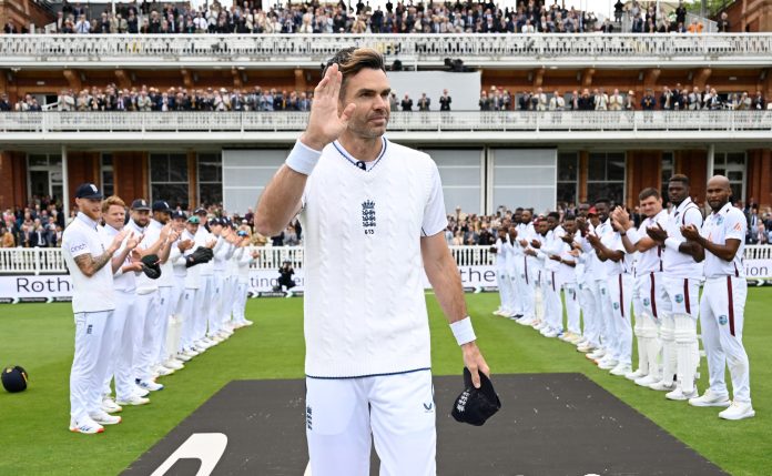 England’s fast bowler Jimmy Anderson receiving applauds after retiring from test cricket.