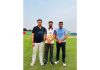 Ridham Sharma posing along with former India Handball Captain, Ranjit Singh and vice president of JKHA, Pravel Kumar at Jammu.