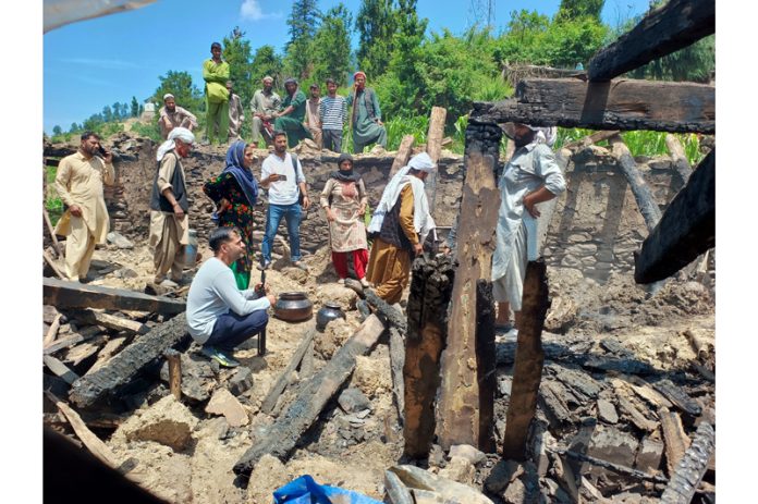 Remains of residential house gutted at Bhooru village in Bhadarwah on Friday. -Excelsior/Tilak Raj