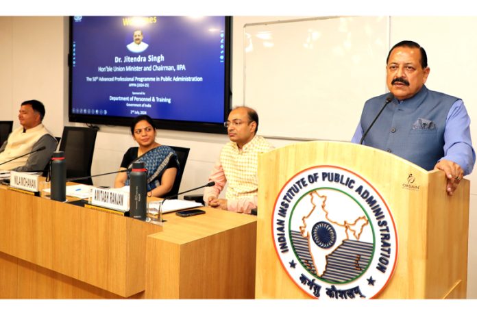 Union Minister Dr Jitendra Singh addressing officers from Army, Navy, Airforce and Civil services at the 50th  “Advanced Professional Programme in Public Administration” (APPA) at IIPA, New Delhi on Tuesday.