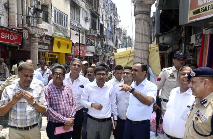 Div Com Ramesh Kumar during visit to Raghunath Bazaar on Tuesday.