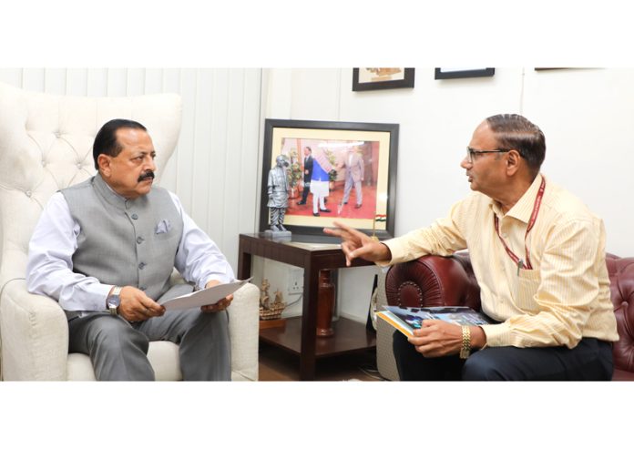 Union Minister Dr Jitendra Singh being briefed by Chief Information Commissioner of India, Heeralal Samariya at New Delhi on Wednesday.