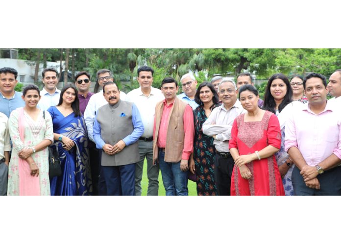 Union Minister Dr Jitendra Singh during the informal lunch hosted by him for print and electronic journalists at his New Delhi residence on Friday.