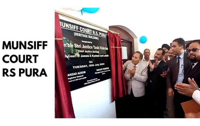 Chief Justice (Acting), Justice Tashi Rabstan, inaugurating Heritage Munsiff Court building in RS Pura on Tuesday.