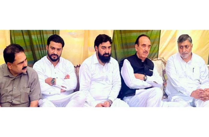 DPAP Chairman Ghulam Nabi Azad during meeting at Banihal on Thursday.
