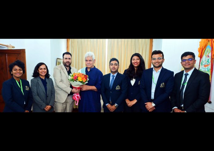 Officer Trainees of ICLS meeting with LG Manoj Sinha at Raj Bhawan.