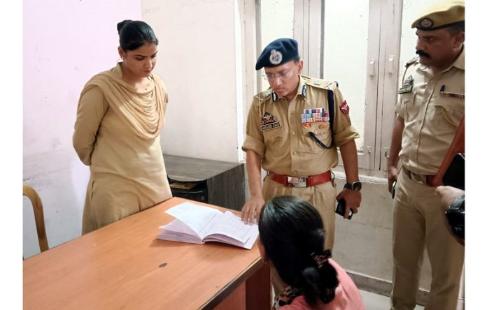 ADGP Jammu, Anand Jain, evaluating the Woman Help Desk at Rajbagh Police Station in Kathua District on Tuesday.