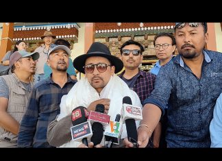 Jigmet Rafstan, newly elected Youth President, LBA addressing media persons in Leh on Monday.