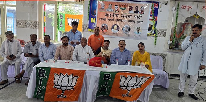 DDC Jammu Chairman Bharat Bhushan Bodhi and other BJP leaders during a programme in Jammu East Constituency.