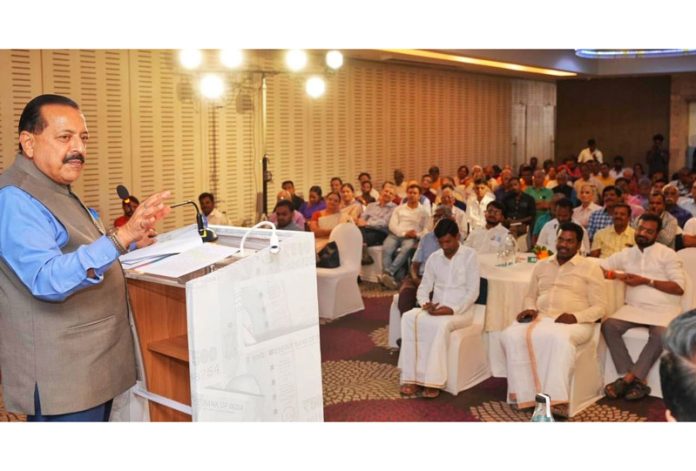 Union Minister Dr Jitendra Singh addressing an Intellectual Meet on Budget 2024 -25 at Chennai on Saturday.
