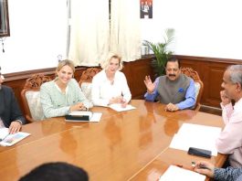 Norwegian Ambassador to India May-Elin Stener, accompanied by a high-level delegation, calling on Union Minister Dr Jitendra Singh on Friday.