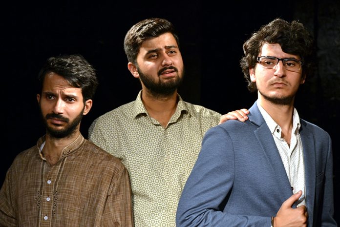 A scene from play 'Reed Rahit' staged at Jammu on Sunday.