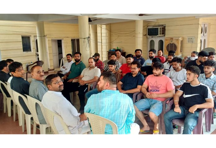 Uday Chib along with other Congress leaders during a meeting with youth in Jammu North Assembly Segment.