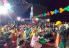 Singers recite devotional songs during 'Mata Ka Jagran' at Chandi Mata Bhawan, Machail in Kishtwar on Friday. -Excelsior/Tilak Raj