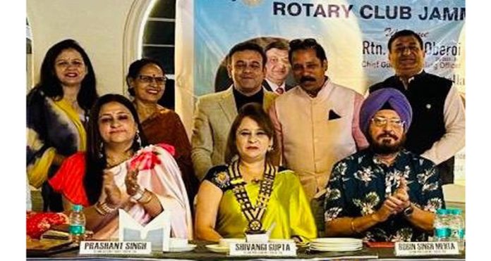 Shivangi Gupta posing along with other members of Rotary Club in Jammu on Sunday.